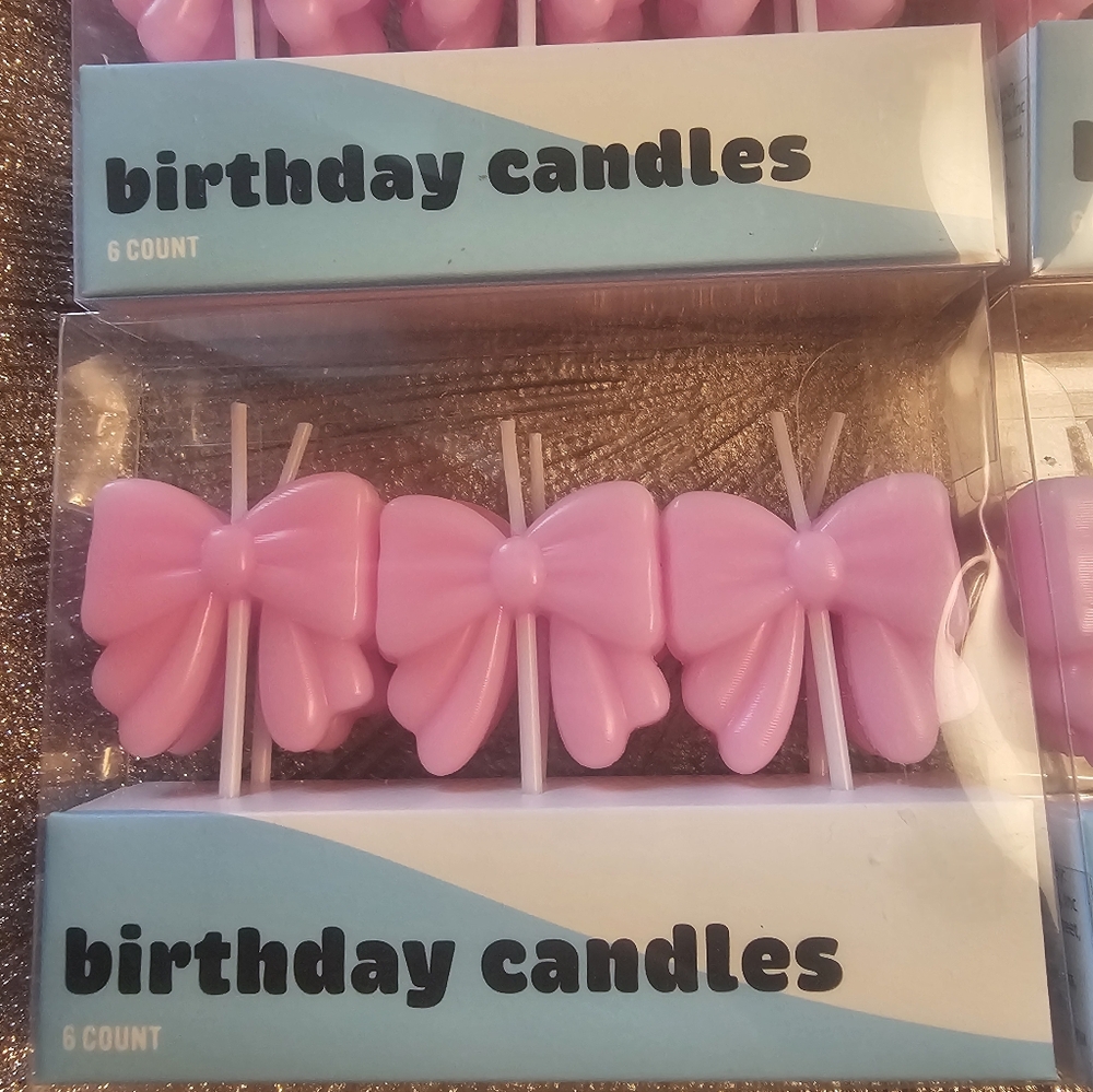 Pink Bow Cake Candles Party Supplies